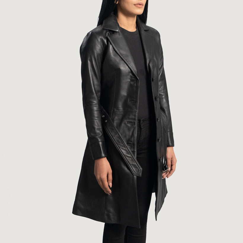 Moonlight E zezë Leather Trench Coat për femra