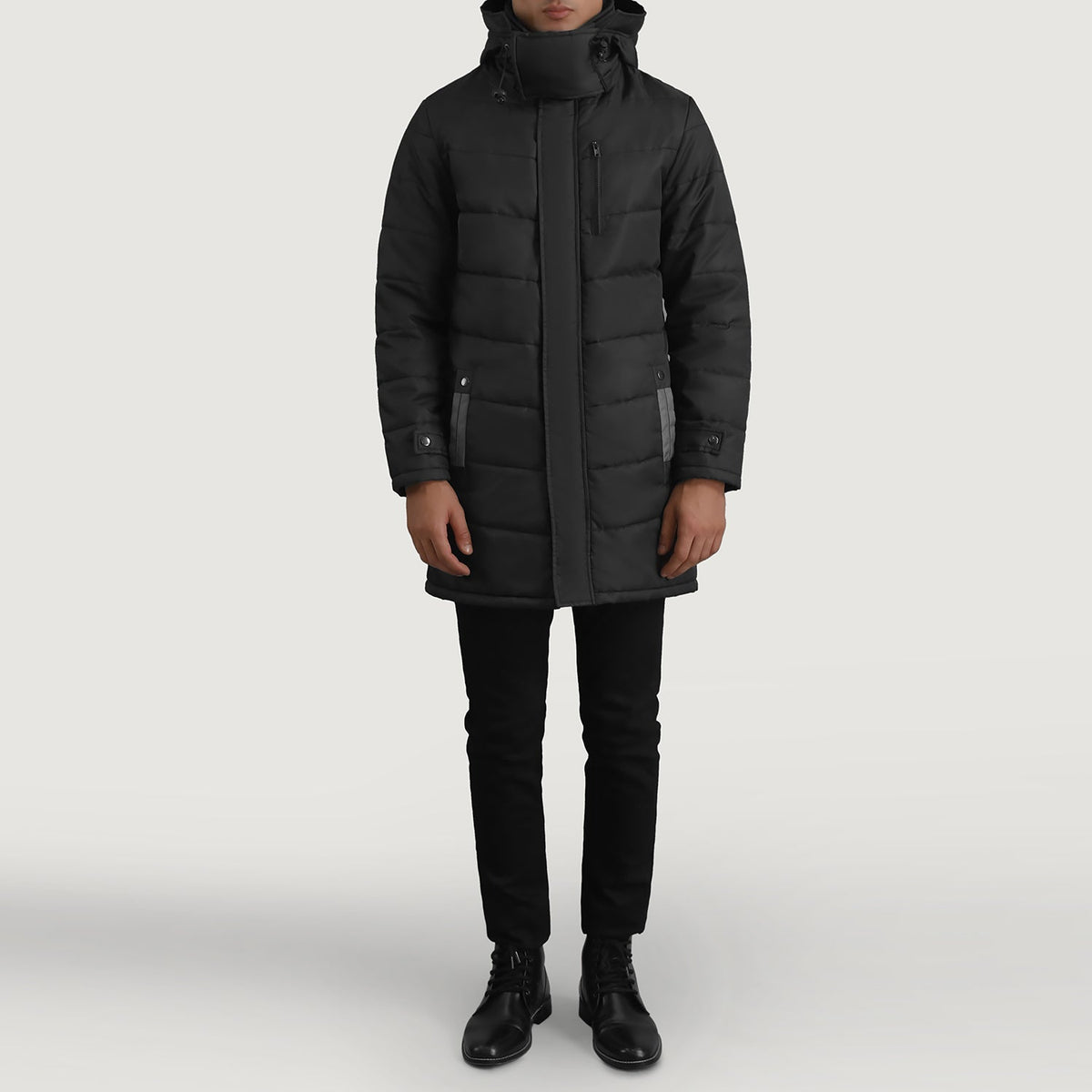 
Moore E zezë Hooded Parka për Meshkuj - Pamje anësore me prerje ergonomike të mëngëve