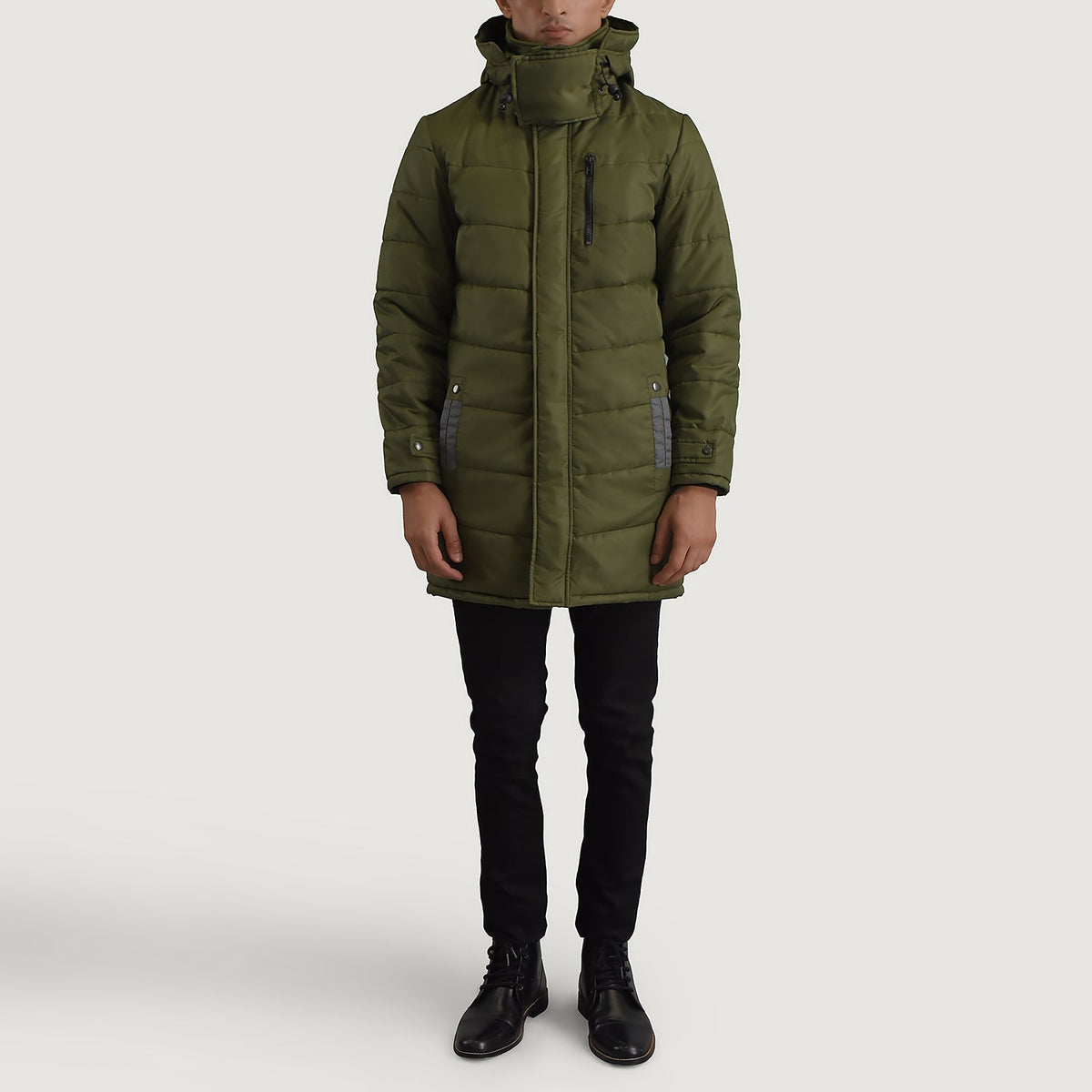 
Moore E gjelbër Hooded Parka për Meshkuj - Pamje anësore me prerje ergonomike të mëngëve