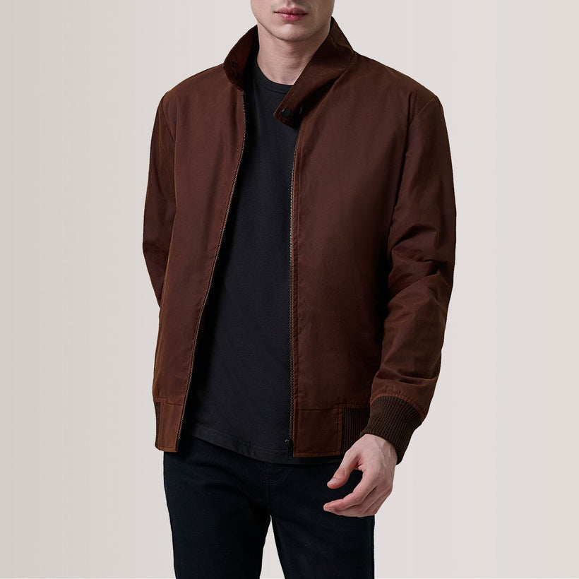 Morrison Kafe Canvas Xhaketë bomber lëkure për meshkuj