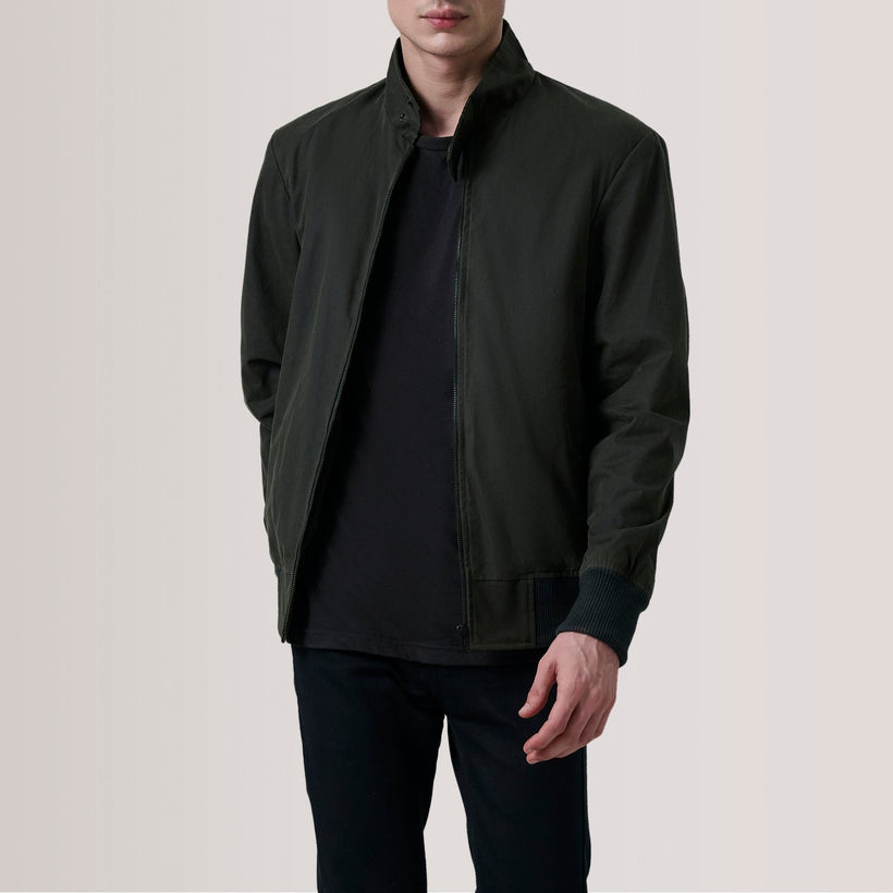 Morrison Olive Canvas Xhaketë bomber lëkure për meshkuj