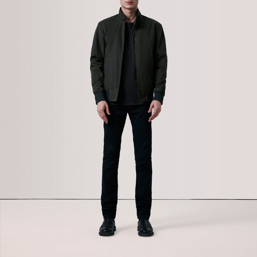 Morrison Olive Canvas Xhaketë bomber lëkure për meshkuj