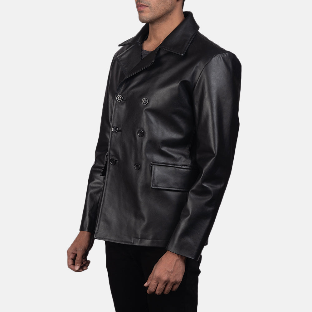 
Black Cowhide leather Blazer - Pamje e pasme me supe të theksuara dhe buzë të pastër
