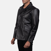 
Black Cowhide leather Blazer - Pamje e pasme me supe të theksuara dhe buzë të pastër