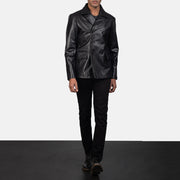 
Mr. Bailey E zezë Leather Naval Peacoat për Meshkuj - Pamje anësore me prerje ergonomike të mëngëve