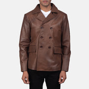 
Mr. Bailey Kafe Leather Naval Peacoat për Meshkuj in Brown Cowhide Leather - Pamje ballore dhe siluetë e përshtatur | Bli online