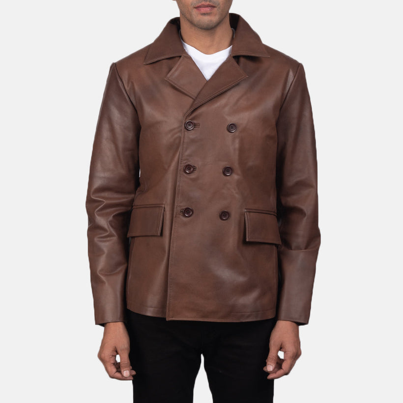 Mr. Bailey Kafe Leather Naval Peacoat për meshkuj