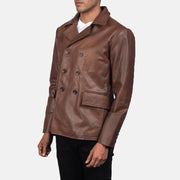 
Brown Cowhide leather Blazer - Pamje e pasme me supe të theksuara dhe buzë të pastër