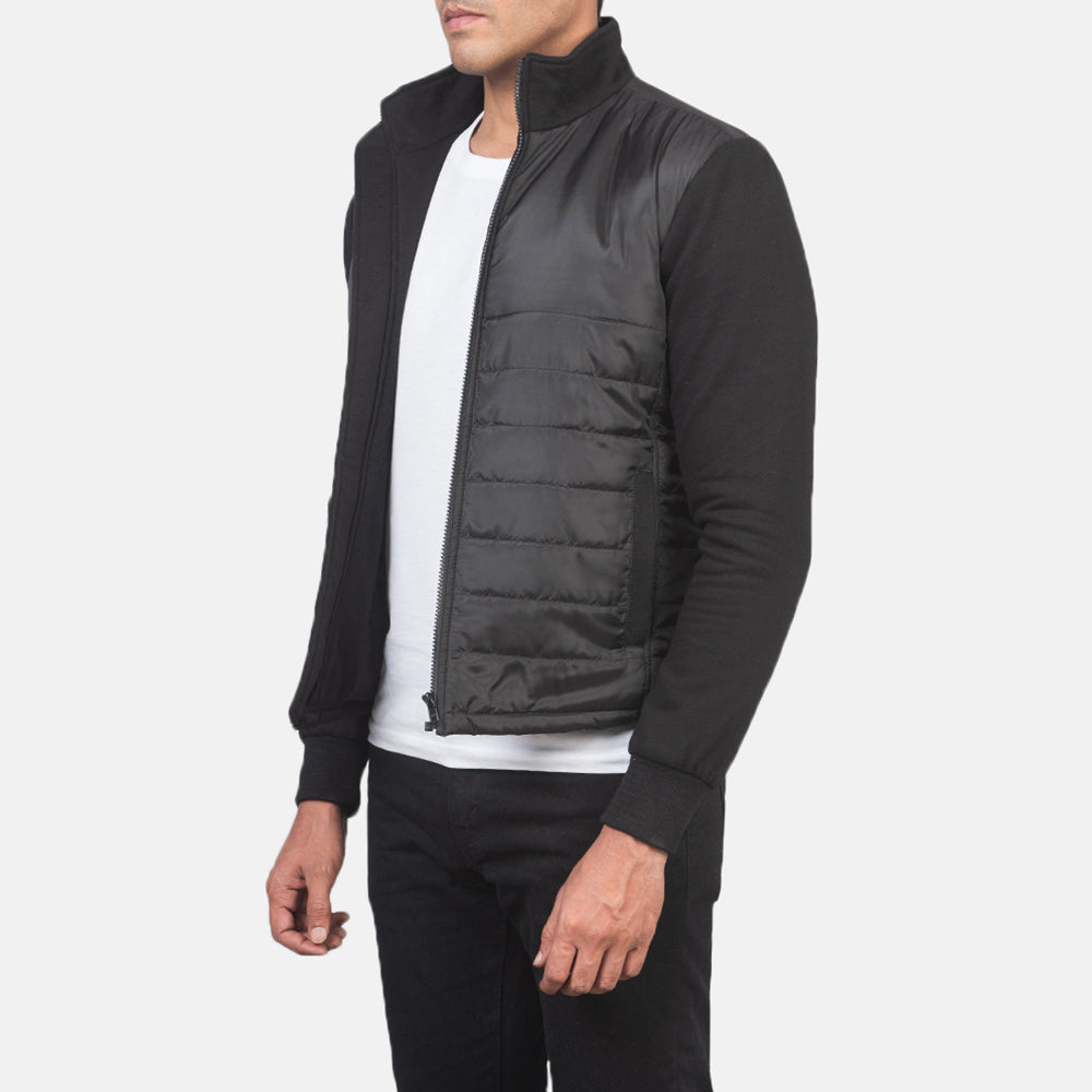 
Black Polyester (Torso) &Amp; Knitted Fabric (Sleeves) Winter Jacket - Pamje e pasme me supe të theksuara dhe buzë të pastër