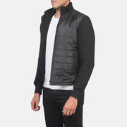 
Black Polyester (Torso) &Amp; Knitted Fabric (Sleeves) Winter Jacket - Pamje e pasme me supe të theksuara dhe buzë të pastër