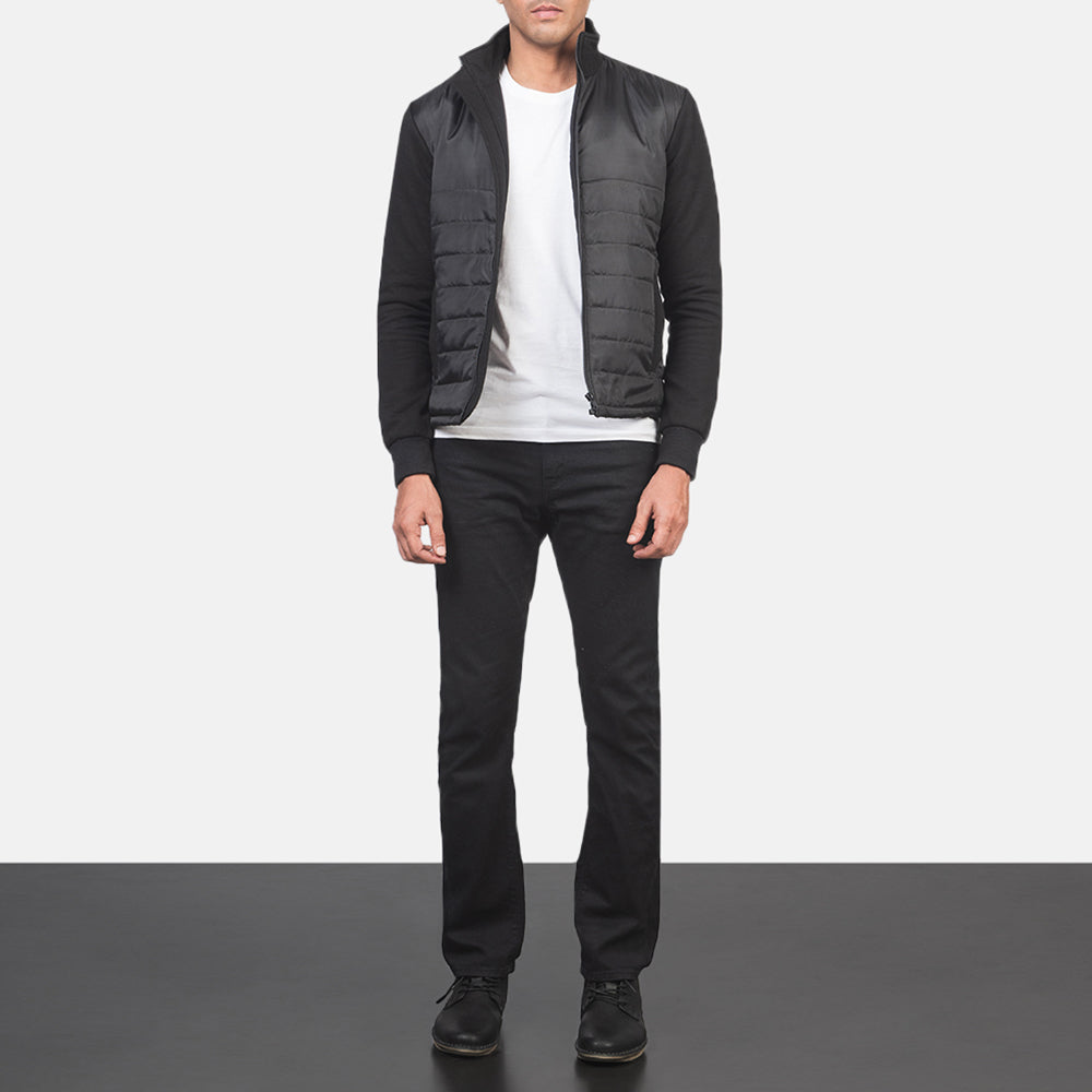 
Nashville E tegelisur E zezë Windbreaker Xhaketë Lëkure për Meshkuj - Pamje anësore me prerje ergonomike të mëngëve