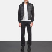 
Nashville E tegelisur E zezë Windbreaker Xhaketë Lëkure për Meshkuj - Pamje anësore me prerje ergonomike të mëngëve