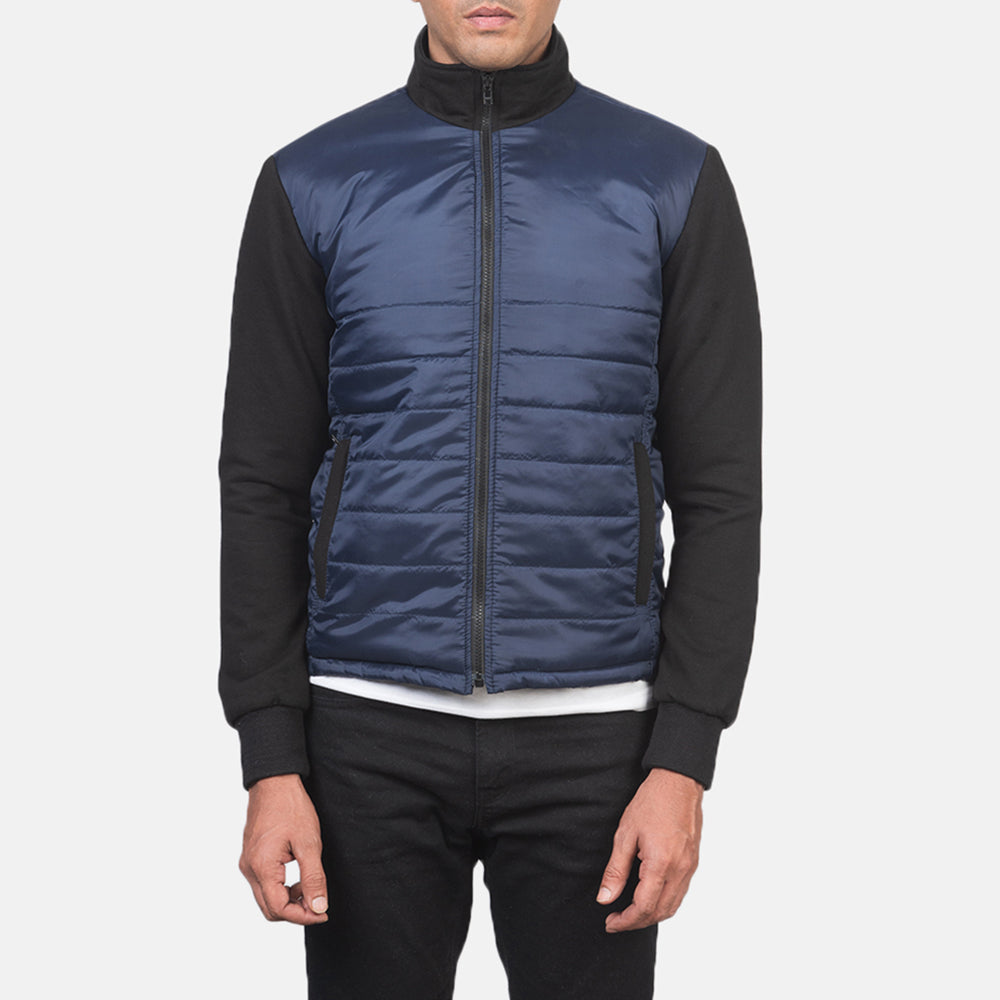 
Detaje nga afër of High Neck & Zipper with wind flap Hardware on Nashville E tegelisur Blu Windbreaker Xhaketë Lëkure për Meshkuj