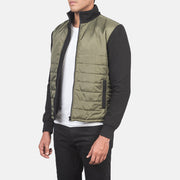 
Green & Black Nylon (Torso) &Amp; Knitted Fabric (Sleeves) Winter Jacket - Pamje e pasme me supe të theksuara dhe buzë të pastër