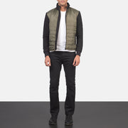 
Nashville E tegelisur E gjelbër Windbreaker Xhaketë Lëkure për Meshkuj - Pamje anësore me prerje ergonomike të mëngëve