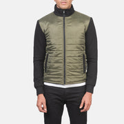 
Detaje nga afër of High Neck & Zipper with wind flap Hardware on Nashville E tegelisur E gjelbër Windbreaker Xhaketë Lëkure për Meshkuj