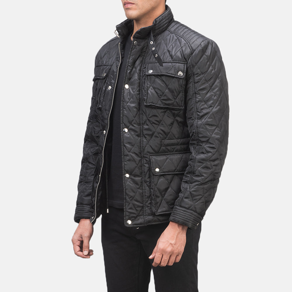 Black Polyester Winter Jacket - Pamje e pasme me supe të theksuara dhe buzë të pastër