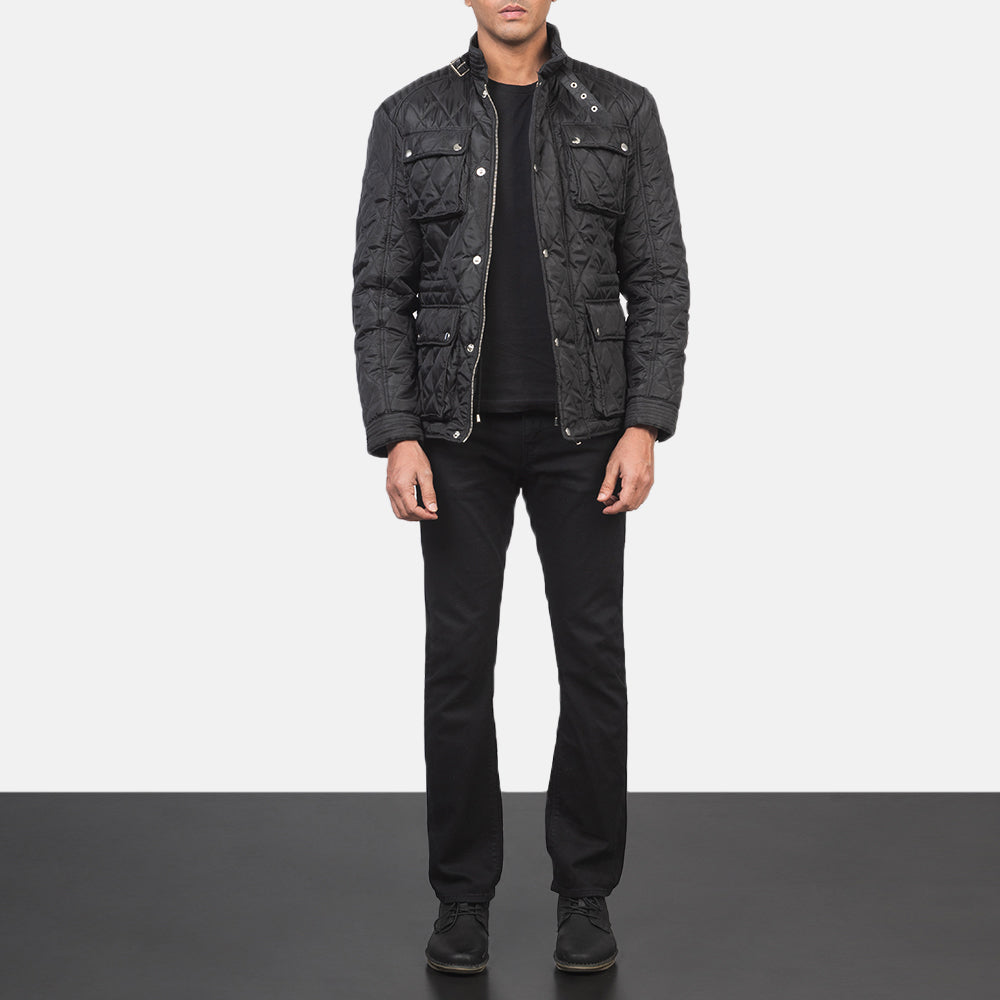 Nelson Quilted Black Windbreaker Jacket - Pamje anësore me prerje ergonomike të mëngëve