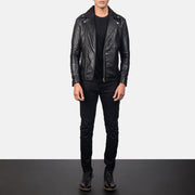 
Detaje nga afër of Notch & Zipper Hardware on Noah Black Leather Biker Jacket