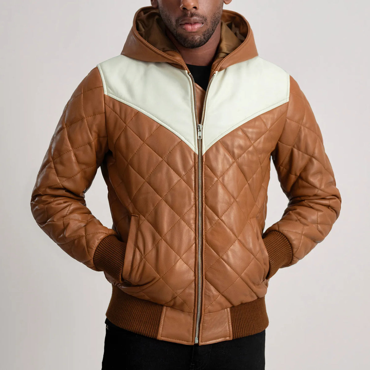 
Norman Xhaketë Lëkure Kafe e çelët Puffer Xhaketë Lëkure për Meshkuj – alternate product view 4