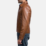 
Brown Sheepskin leather Jacket - Pamje e pasme me supe të theksuara dhe buzë të pastër