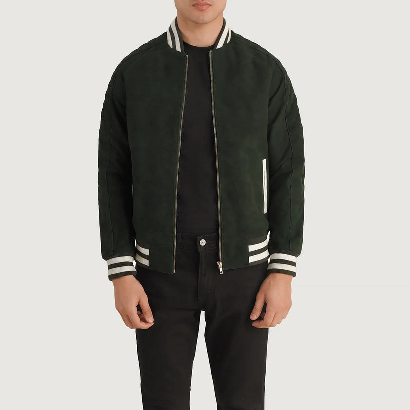 Pascal Green Suede Varsity Xhaketë lëkure për meshkuj