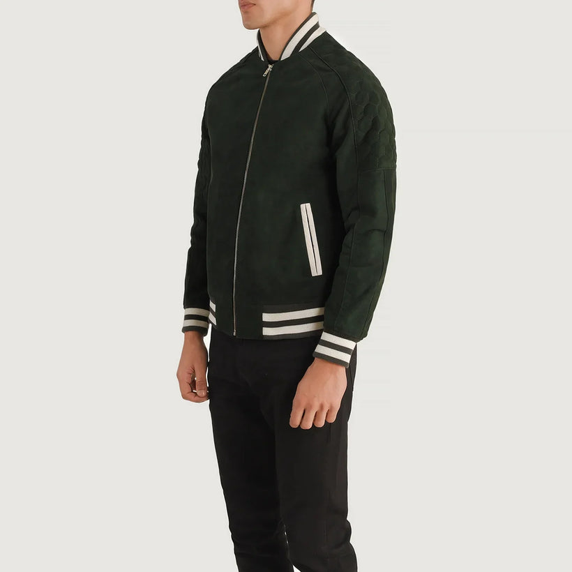 Pascal Green Suede Varsity Xhaketë lëkure për meshkuj