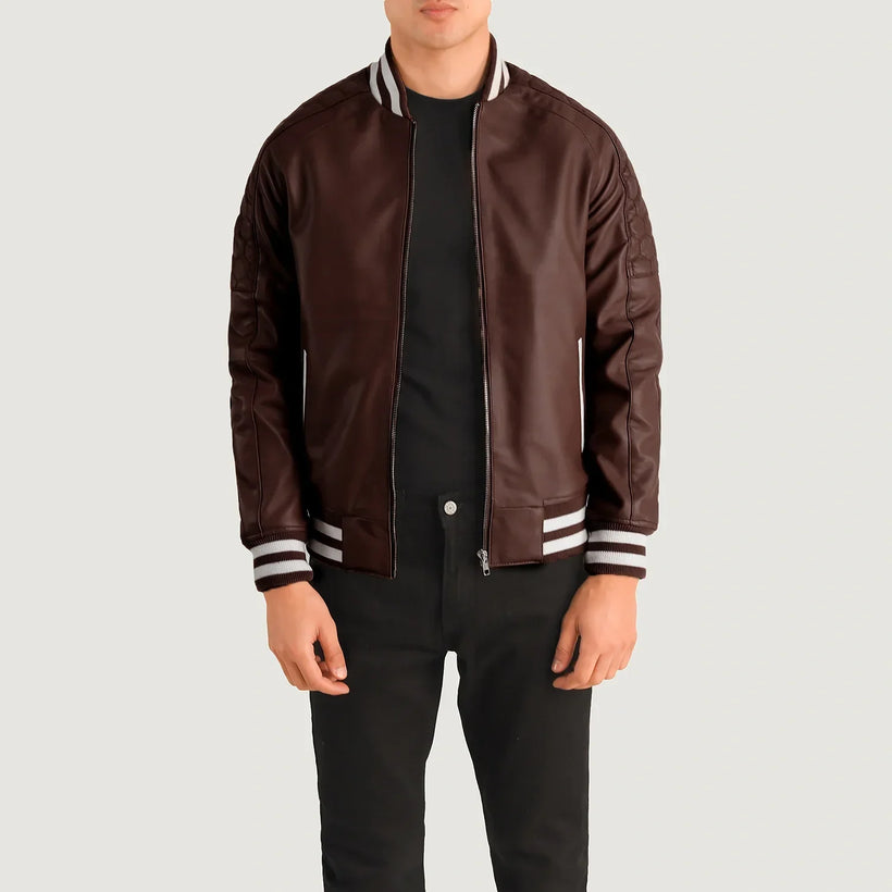 Pascal Vishnje Leather Varsity Xhaketë Lëkure për Meshkuj