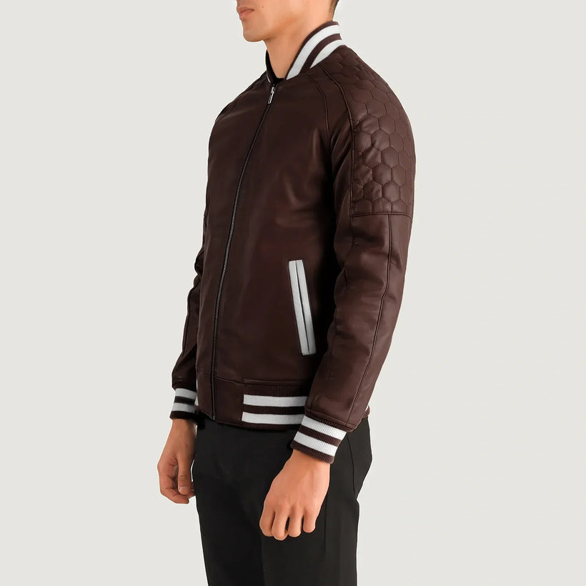 Pascal Vishnje Leather Varsity Xhaketë Lëkure për Meshkuj
