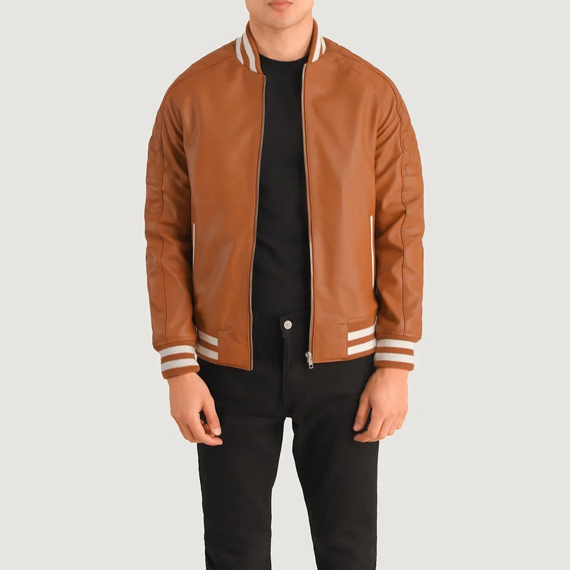 Pascal Tan Kafe Leather Varsity Xhaketë lëkure për meshkuj