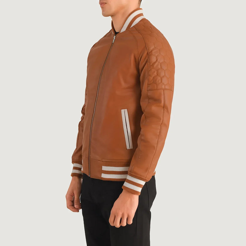 Pascal Tan Kafe Leather Varsity Xhaketë lëkure për meshkuj