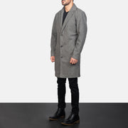 
Grey Synthetic Wool Trench Coat - Pamje e pasme me supe të theksuara dhe buzë të pastër