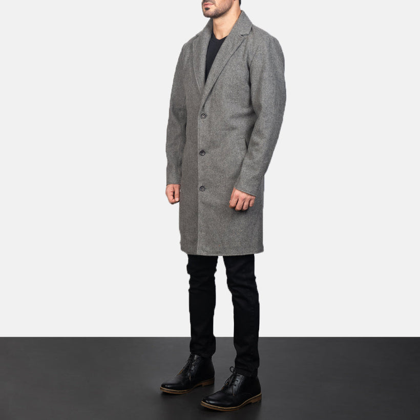 Petrillo Grey Wool Single Breasted Pallto Lëkure për Meshkuj
