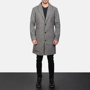 
Petrillo Grey Wool Single Breasted Pallto Lëkure për Meshkuj - Pamje anësore me prerje ergonomike të mëngëve