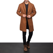 
Khaki Synthetic Wool Trench Coat - Pamje e pasme me supe të theksuara dhe buzë të pastër