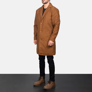 
Petrillo Khaki Wool Single Breasted Pallto Lëkure për Meshkuj - Pamje anësore me prerje ergonomike të mëngëve