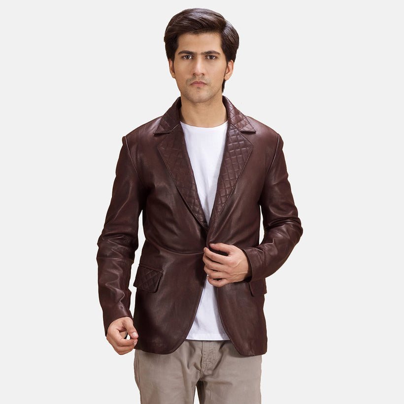 Radaron Quilted Maroon Leather Blazer për meshkuj