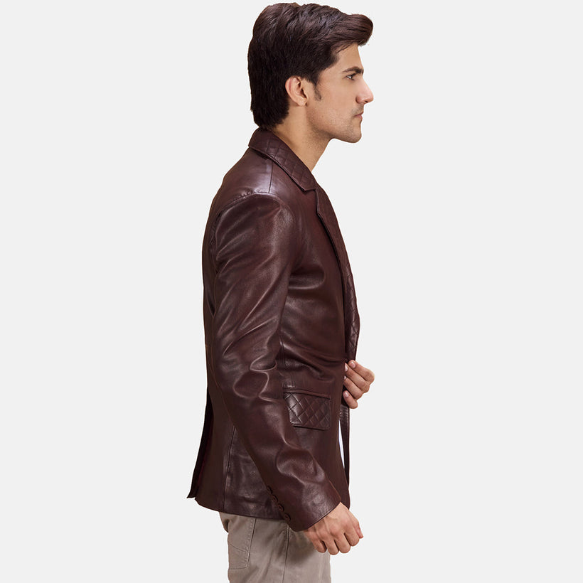 Radaron Quilted Maroon Leather Blazer për meshkuj
