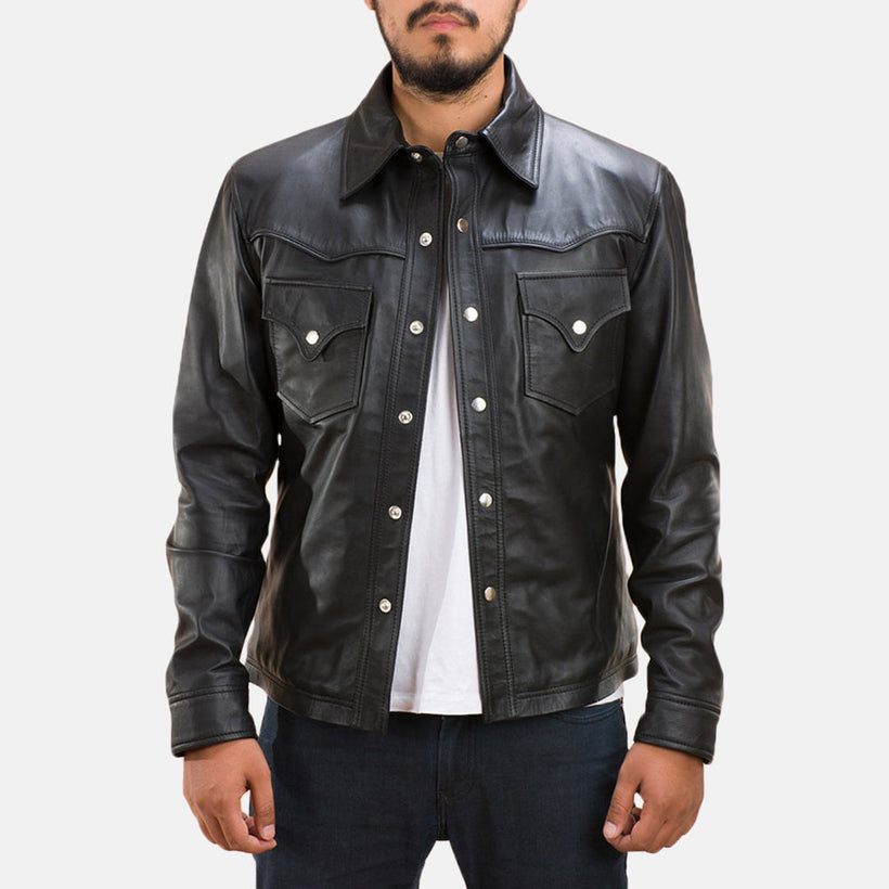 Ranchson E zezë Leather Shirt për meshkuj