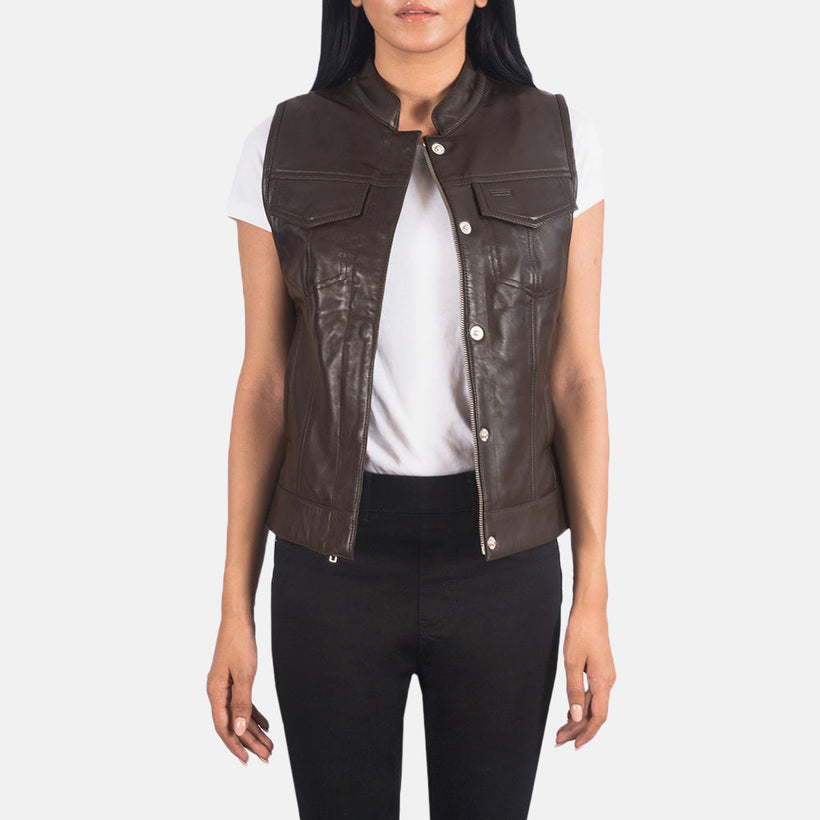 Rayne Moto Kafe Jelek Lëkure për Femra