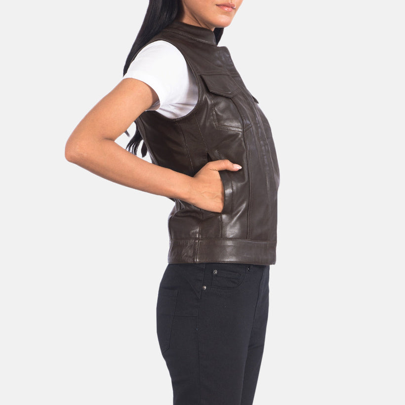 Rayne Moto Kafe Jelek Lëkure për Femra