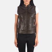 
Detaje nga afër of Band & Zipper with Button Flap Hardware on Rayne Moto Kafe Jelek Lëkure për Femra