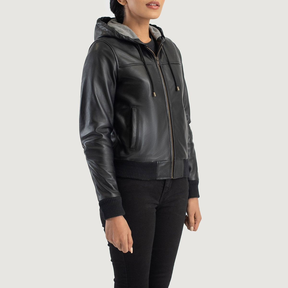 
Rebella Hooded Xhaketë Bomber Lëkure për Femra – alternate product view 2