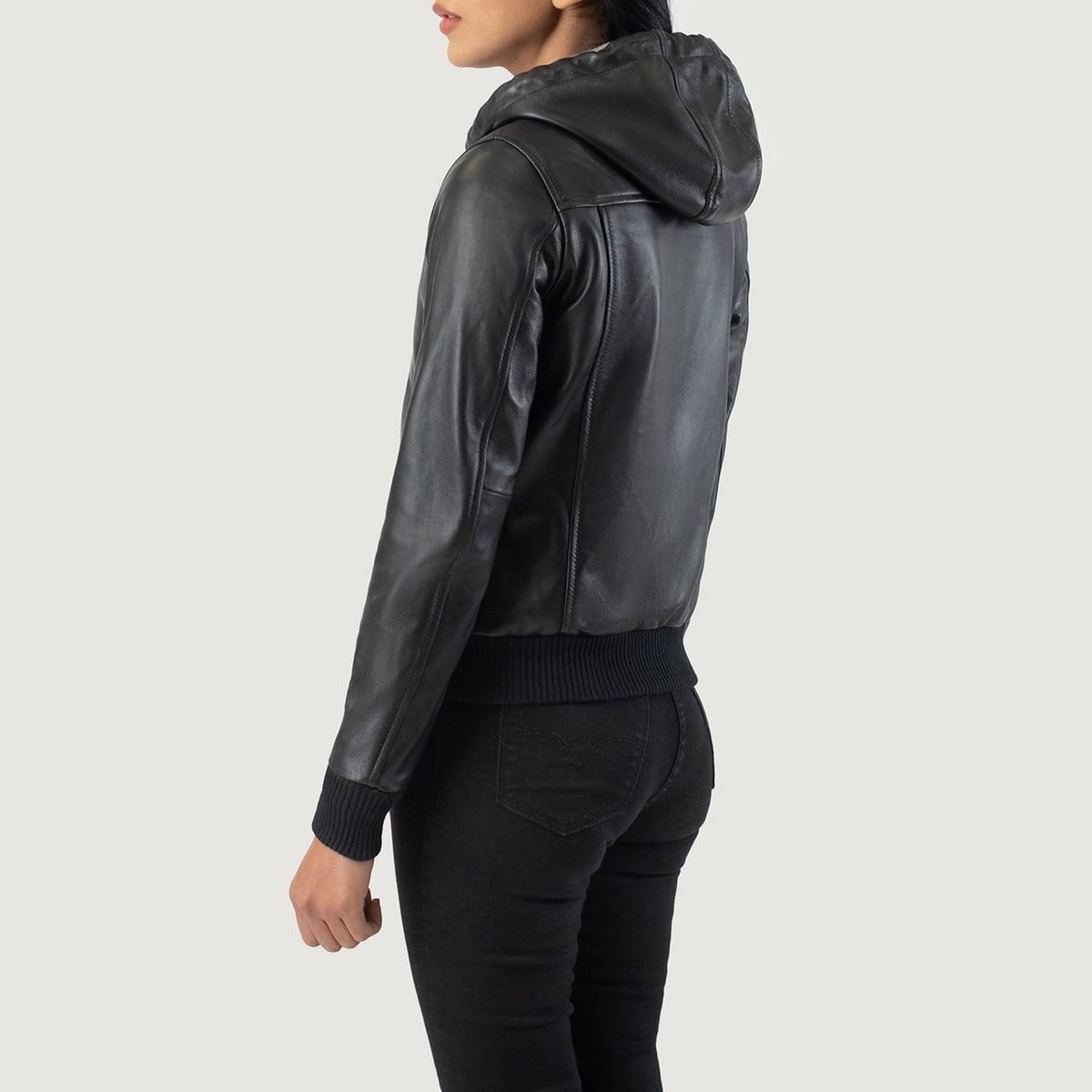 
Rebella Hooded Xhaketë Bomber Lëkure për Femra – alternate product view 5