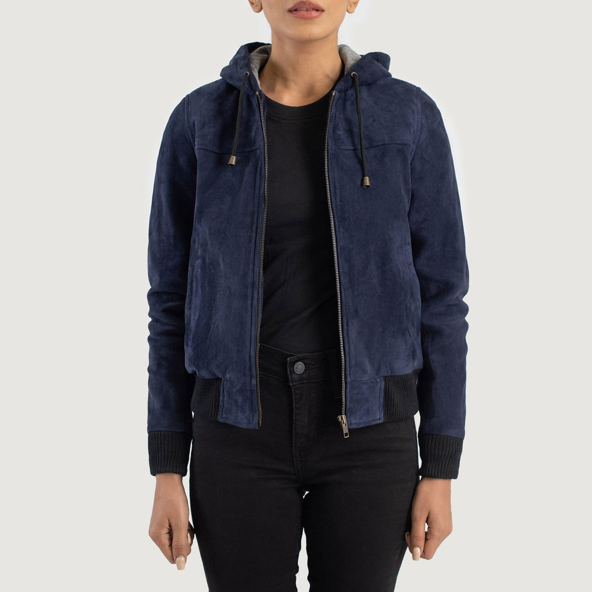 
Rebella Hooded Xhaketë Bomber Lëkure për Femra – alternate product view 1