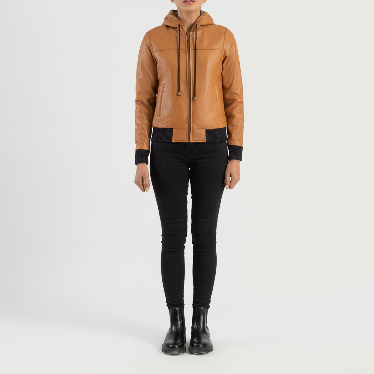 
Rebella Hooded Xhaketë Bomber Lëkure për Femra – alternate product view 3