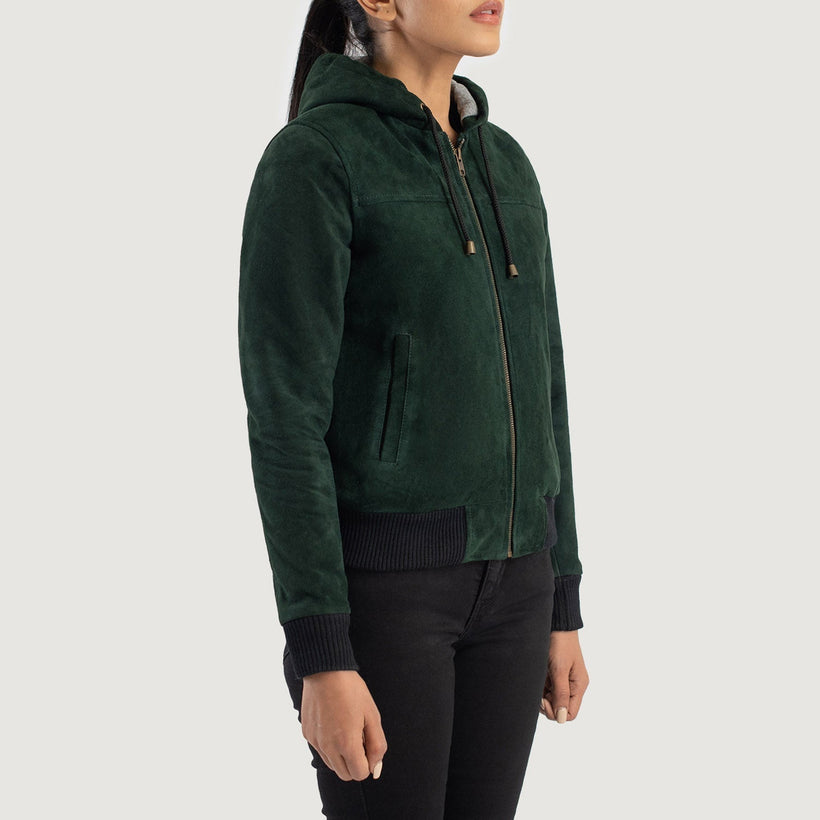 Rebella Hooded Xhaketë Bomber Lëkure për Femra
