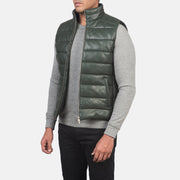 
Green Sheepskin leather Vest - Pamje e pasme me supe të theksuara dhe buzë të pastër