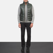 
Reeves E gjelbër Leather Jelek i fryrë i ngrohtë për Meshkuj - Pamje anësore me prerje ergonomike të mëngëve