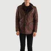 
Rocky Kafe Fur Pallto Lëkure për Meshkuj in Distressed Brown Sheepskin Burnishing - Pamje ballore dhe siluetë e përshtatur | Bli online